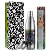 Easter Set, metallic stainless thermos flask (500ml) & scented flat Easter candle (30cm) (GRAY)