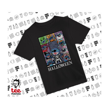 Stitch Halloween, Άνετο παιδικό T-Shirt ΜΑΥΡΟ από 100% βαμβάκι, για κάθε μέρα. Vegan & OEKO-TEX πιστοποιημένο.