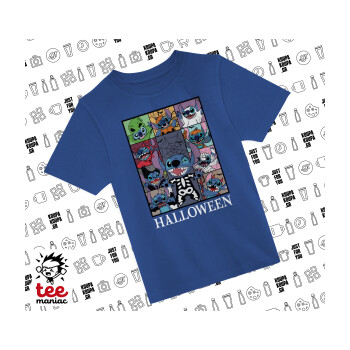Stitch Halloween, Παιδικό T-Shirt ΜΠΛΕ από 100% βαμβάκι, για κάθε μέρα. Vegan & OEKO-TEX πιστοποιημένο.