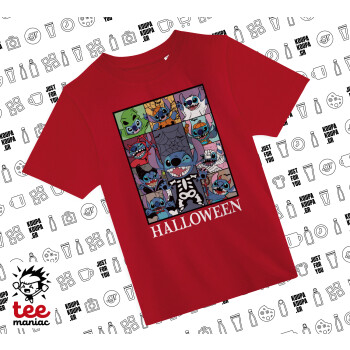 Stitch Halloween, Άνετο παιδικό T-Shirt ΚΟΚΚΙΝΟ από 100% βαμβάκι, για κάθε μέρα. Vegan & OEKO-TEX πιστοποιημένο.