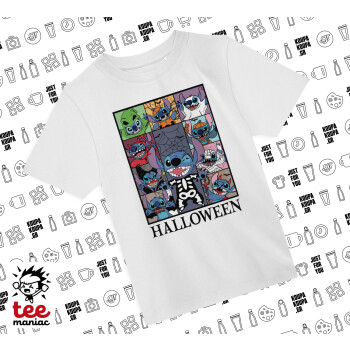 Stitch Halloween, Άνετο παιδικό T-Shirt ΛΕΥΚΟ από 100% βαμβάκι, για κάθε μέρα. Vegan & OEKO-TEX πιστοποιημένο.