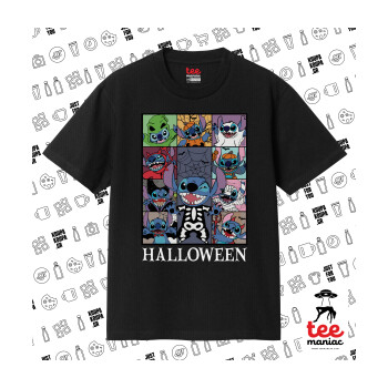 Stitch Halloween, Κλασικό T-Shirt, διπλής ραφής, χωρίς πλευρικές ραφές ΜΑΥΡΟ από 100% βαμβάκι. Vegan & OEKO-TEX πιστοποιημένο.