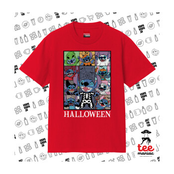 Stitch Halloween, Κλασικό T-Shirt, διπλής ραφής, χωρίς πλευρικές ραφές ΚΟΚΚΙΝΟ από 100% βαμβάκι. Vegan & OEKO-TEX πιστοποιημένο.