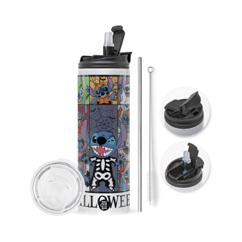 Stitch Halloween, Travel Tumbler 2 Lids, with metal straw & cleaning brush (Stainless steel 304 Food grade, BPA free, 600ml)