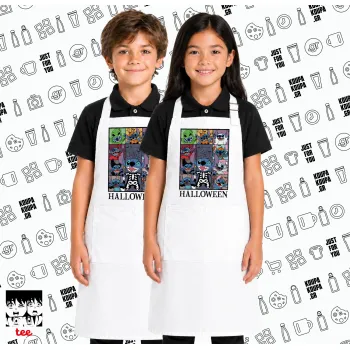 Stitch Halloween, Λευκή ΠΑΙΔΙΚΗ Ποδιά μακριά Σεφ ολόσωμη με τσέπες