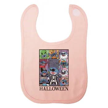 Stitch Halloween, Σαλιάρα με Σκρατς ΡΟΖ 100% Organic Cotton (0-18 months)