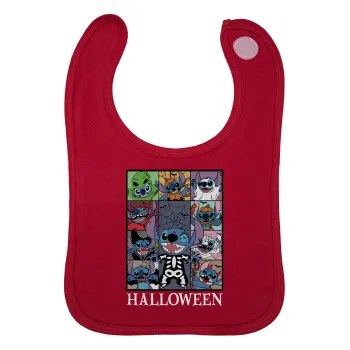 Stitch Halloween, Σαλιάρα με Σκρατς Κόκκινη 100% Organic Cotton (0-18 months)