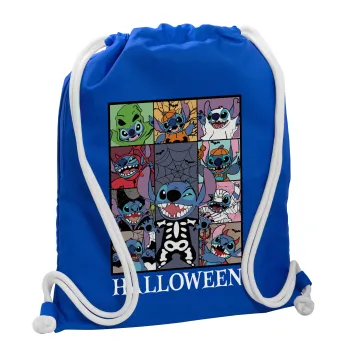 Stitch Halloween, Τσάντα πλάτης πουγκί GYMBAG Μπλε, με τσέπη (40x48cm) & χονδρά κορδόνια