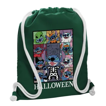 Stitch Halloween, Τσάντα πλάτης πουγκί GYMBAG BOTTLE GREEN, με τσέπη (40x48cm) & χονδρά λευκά κορδόνια