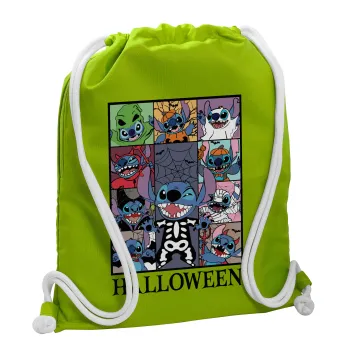 Stitch Halloween, Τσάντα πλάτης πουγκί GYMBAG LIME GREEN, με τσέπη (40x48cm) & χονδρά κορδόνια