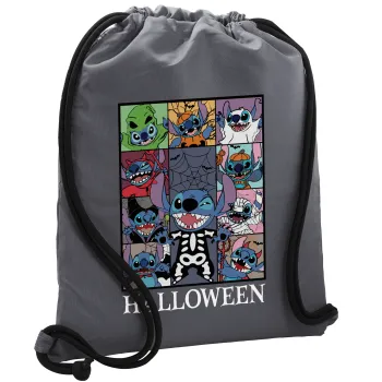Stitch Halloween, Τσάντα πλάτης πουγκί GYMBAG ΓΚΡΙ, με τσέπη (40x48cm) & χονδρά κορδόνια