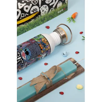 Stitch Halloween, Πασχαλινή Λαμπάδα με παγούρι μεταλλικό (620ml, stainless steel) & κερί αρωματικό πλακέ (30cm) (ΤΙΡΚΟΥΑΖ)