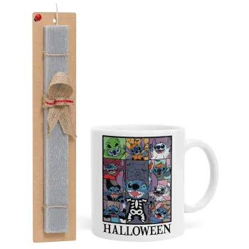 Stitch Halloween, Easter Set, Ceramic Cup (330ml) & Easter aromatic flat candle (30cm) (GRAY)