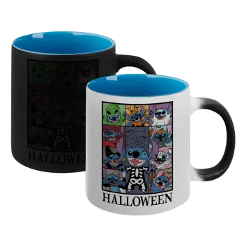 Stitch Halloween, Κούπα Μαγική εσωτερικό μπλε, κεραμική 330ml που αλλάζει χρώμα με το ζεστό ρόφημα
