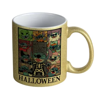 Stitch Halloween, Κούπα Χρυσή Glitter που γυαλίζει, κεραμική, 330ml