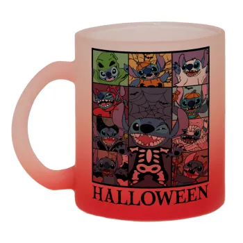 Stitch Halloween, Κούπα γυάλινη δίχρωμη με βάση το κόκκινο ματ, 330ml