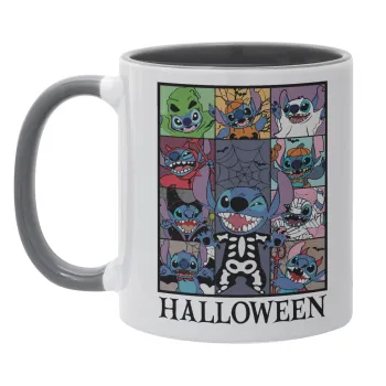 Stitch Halloween, Κούπα χρωματιστή γκρι, κεραμική, 330ml