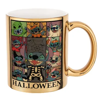 Stitch Halloween, Κούπα κεραμική, χρυσή καθρέπτης, 330ml