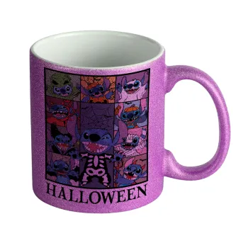 Stitch Halloween, Κούπα Μωβ Glitter που γυαλίζει, κεραμική, 330ml