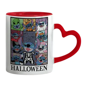 Stitch Halloween, Κούπα καρδιά χερούλι κόκκινη, κεραμική, 330ml