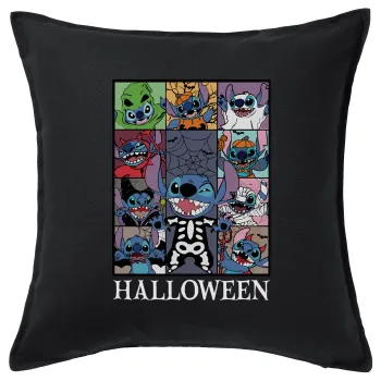 Stitch Halloween, Μαξιλάρι καναπέ Μαύρο 100% βαμβάκι, περιέχεται το γέμισμα (50x50cm)