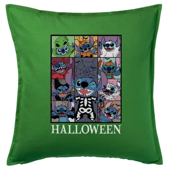 Stitch Halloween, Μαξιλάρι καναπέ Πράσινο 100% βαμβάκι, περιέχεται το γέμισμα (50x50cm)
