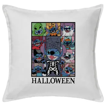 Stitch Halloween, Μαξιλάρι καναπέ ΛΕΥΚΟ 100% βαμβάκι, περιέχεται το γέμισμα (50x50cm)