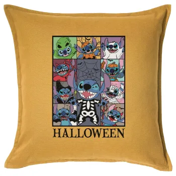 Stitch Halloween, Μαξιλάρι καναπέ Κίτρινο 100% βαμβάκι, περιέχεται το γέμισμα (50x50cm)