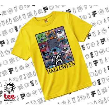 Stitch Halloween, yellow childrens T-Shirt made of 100% cotton, for every day. Vegan & OEKO-TEX certified.