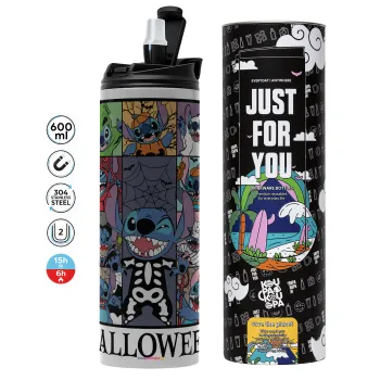 Stitch Halloween, Tumbler stainless steel GREY 600ml