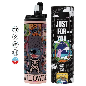 Stitch Halloween, Tumbler stainless steel PINK 600ml