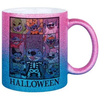 Stitch Halloween, Κούπα Χρυσή/Μπλε Glitter, κεραμική, 330ml