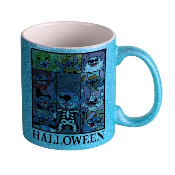 Stitch Halloween, Κούπα Σιέλ Glitter που γυαλίζει, κεραμική, 330ml