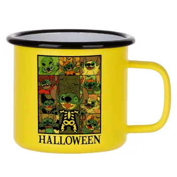 Stitch Halloween, Metallic enamel MATT Yellow cup 360ml