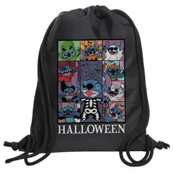Stitch Halloween, Backpack pouch GYMBAG Black, with pocket (40x48cm) & thick cords