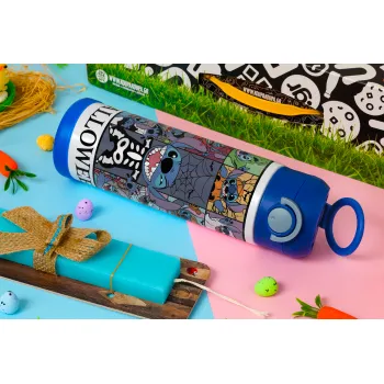 Stitch Halloween, Easter candle, Childrens hot water bottle, stainless steel, with safety straw, BLUE (500ml)