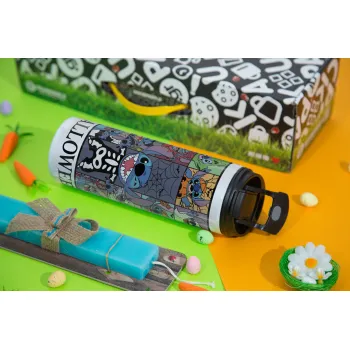 Stitch Halloween, Easter candle,Travel Tumbler 2 Lids, with metal straw & cleaning brush & aromatic flat candle (30cm) (BLUE)