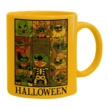 Stitch Halloween, Κούπα, κεραμική κίτρινη, 330ml