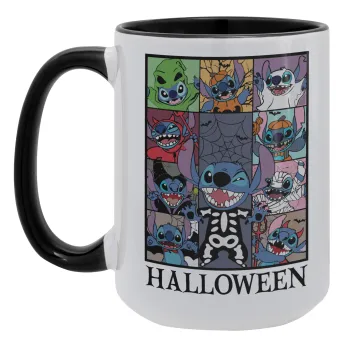 Stitch Halloween, Κούπα Mega 15oz, κεραμική Μαύρη, 450ml