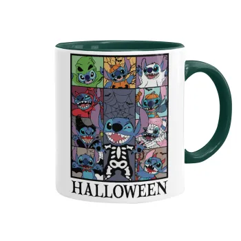 Stitch Halloween, Κούπα χρωματιστή πράσινη, κεραμική, 330ml