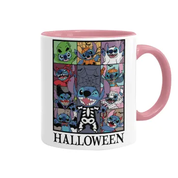 Stitch Halloween, Κούπα χρωματιστή ροζ, κεραμική, 330ml
