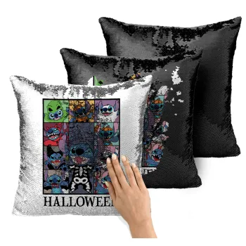 Stitch Halloween, Μαξιλάρι καναπέ Μαγικό Μαύρο με πούλιες 40x40cm περιέχεται το γέμισμα