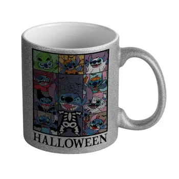 Stitch Halloween, Κούπα Ασημένια Glitter που γυαλίζει, κεραμική, 330ml