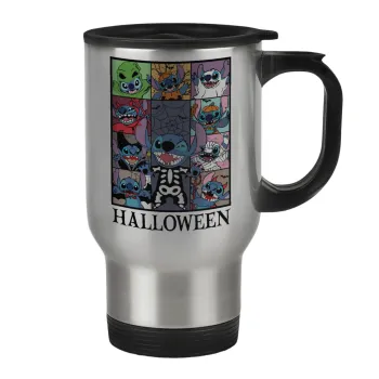 Stitch Halloween, Κούπα ταξιδιού ανοξείδωτη με καπάκι, διπλού τοιχώματος (θερμό) 450ml