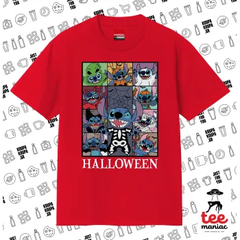 Stitch Halloween, Κλασικό T-Shirt, διπλής ραφής, χωρίς πλευρικές ραφές ΚΟΚΚΙΝΟ από 100% βαμβάκι. Vegan & OEKO-TEX πιστοποιημένο.