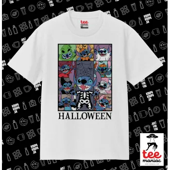 Stitch Halloween, Κλασικό T-Shirt, διπλής ραφής, χωρίς πλευρικές ραφές ΛΕΥΚΟ από 100% βαμβάκι. Vegan & OEKO-TEX πιστοποιημένο.