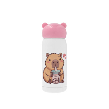 Capybara Bubble Tea, Ροζ ανοξείδωτο παγούρι θερμό (Stainless steel), 320ml