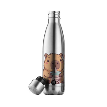 Capybara Bubble Tea, Μεταλλικό παγούρι θερμός Inox (Stainless steel), διπλού τοιχώματος, 500ml