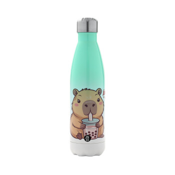 Capybara Bubble Tea, Μεταλλικό παγούρι θερμός Πράσινο/Λευκό (Stainless steel), διπλού τοιχώματος, 500ml