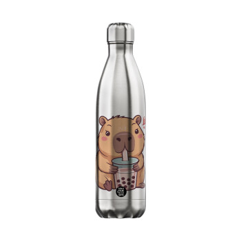 Capybara Bubble Tea, Μεταλλικό παγούρι θερμός Inox (Stainless steel), διπλού τοιχώματος, 750ml